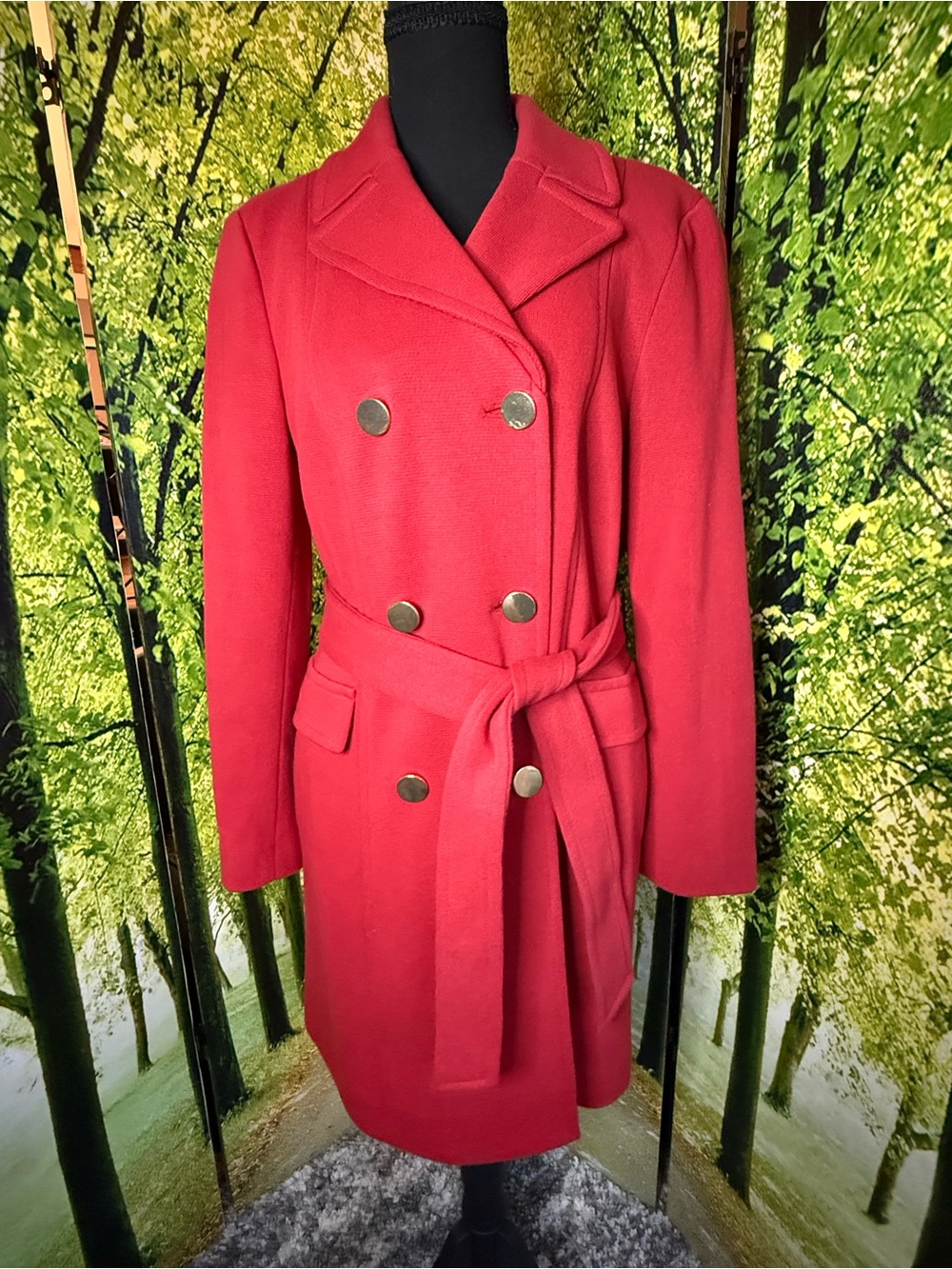 INC International Concepts Red Double-Breasted Belted Pea Coat